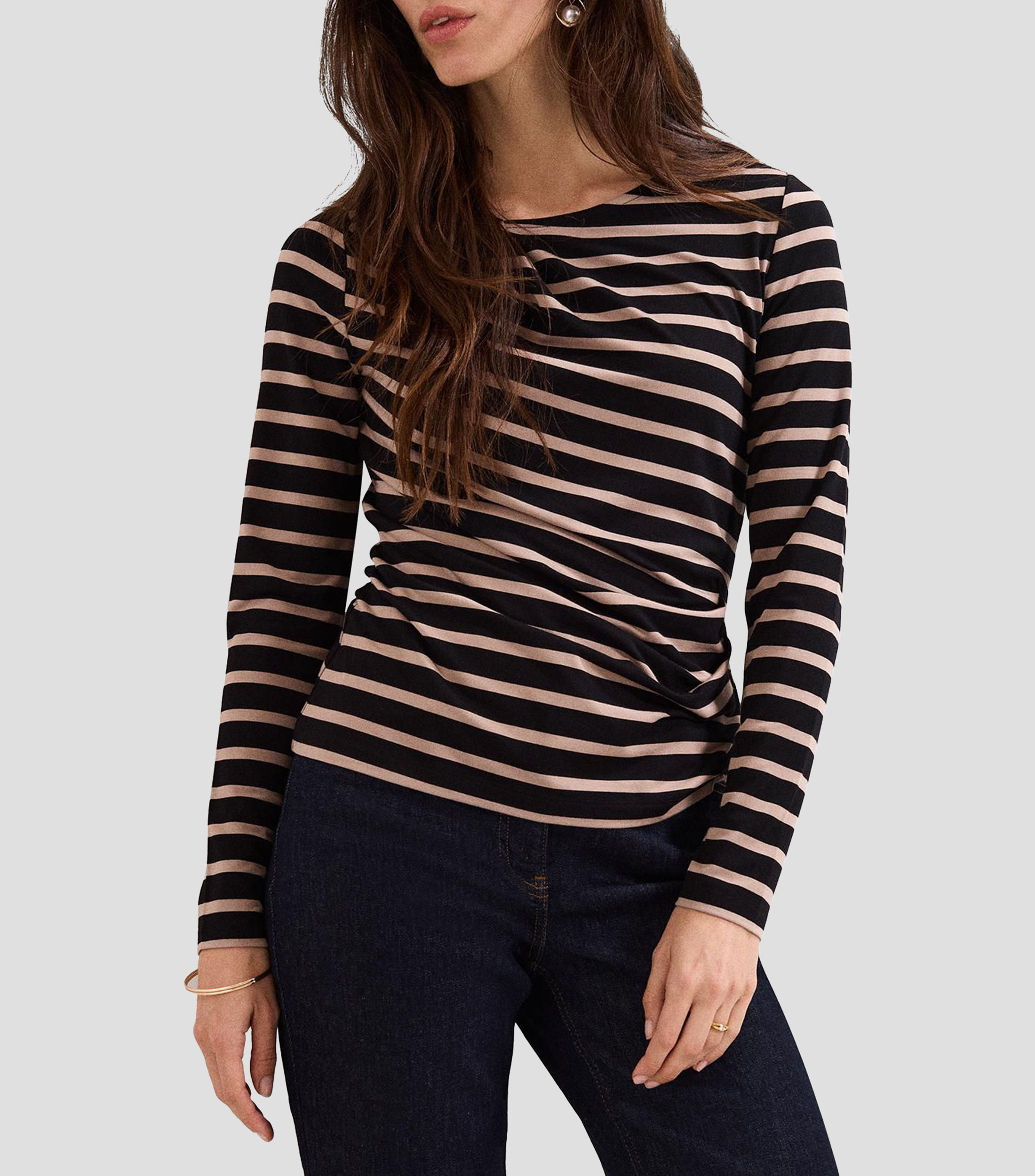 Playera de cuello redondo y manga larga Everly a rayas Mujer